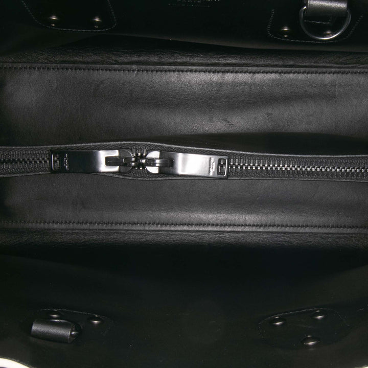 Small Grained Calfskin Topstitch Sac De Jour Satchel Black - Gaby Paris