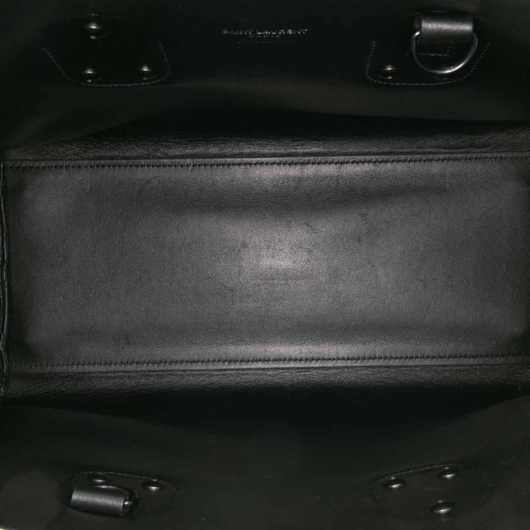 Small Grained Calfskin Topstitch Sac De Jour Satchel Black - Gaby Paris