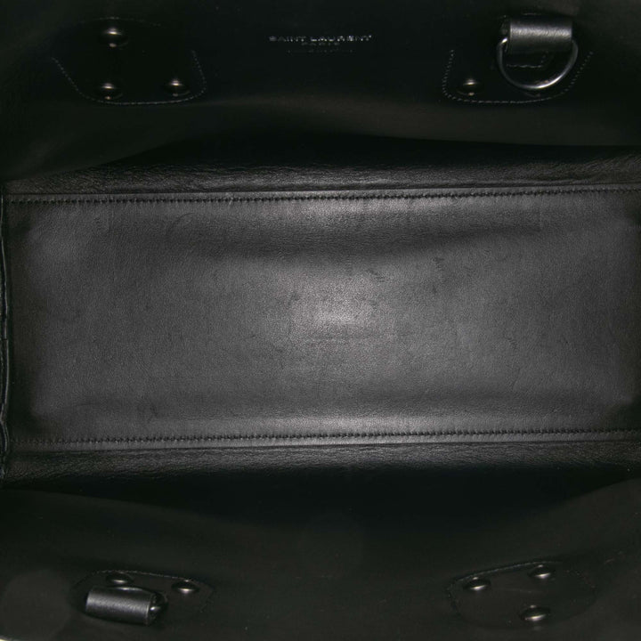 Small Grained Calfskin Topstitch Sac De Jour Satchel Black - Gaby Paris