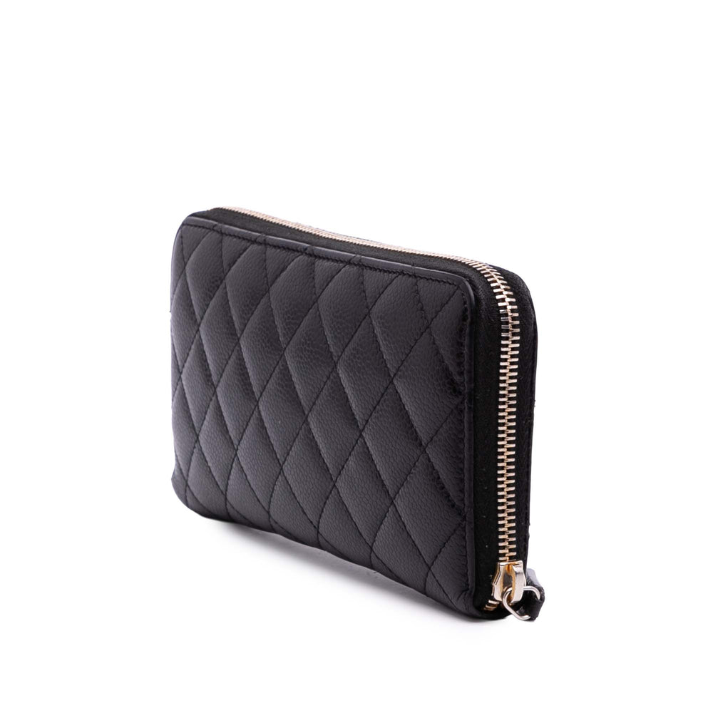 CC Quilted Caviar Zip Around Long Wallet Black - Gaby Paris