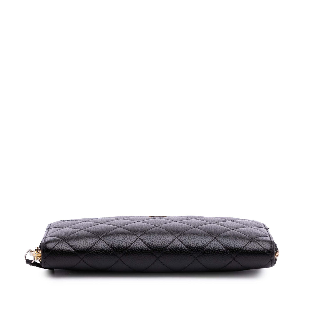 CC Quilted Caviar Zip Around Long Wallet Black - Gaby Paris