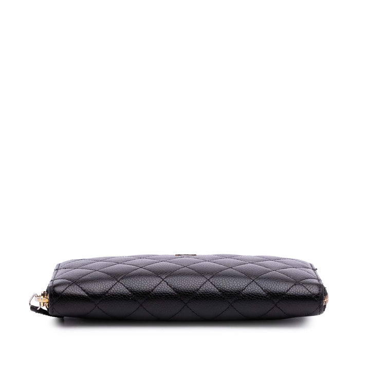 CC Quilted Caviar Zip Around Long Wallet Black - Gaby Paris
