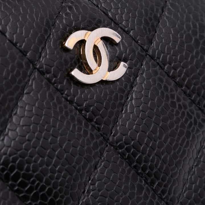 CC Quilted Caviar Zip Around Long Wallet Black - Gaby Paris