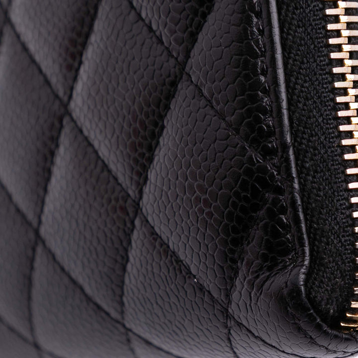 CC Quilted Caviar Zip Around Long Wallet Black - Gaby Paris