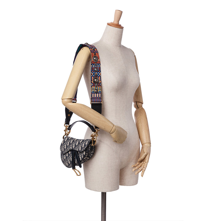 Mini Oblique Canvas Saddle Bag Blue - Gaby Paris
