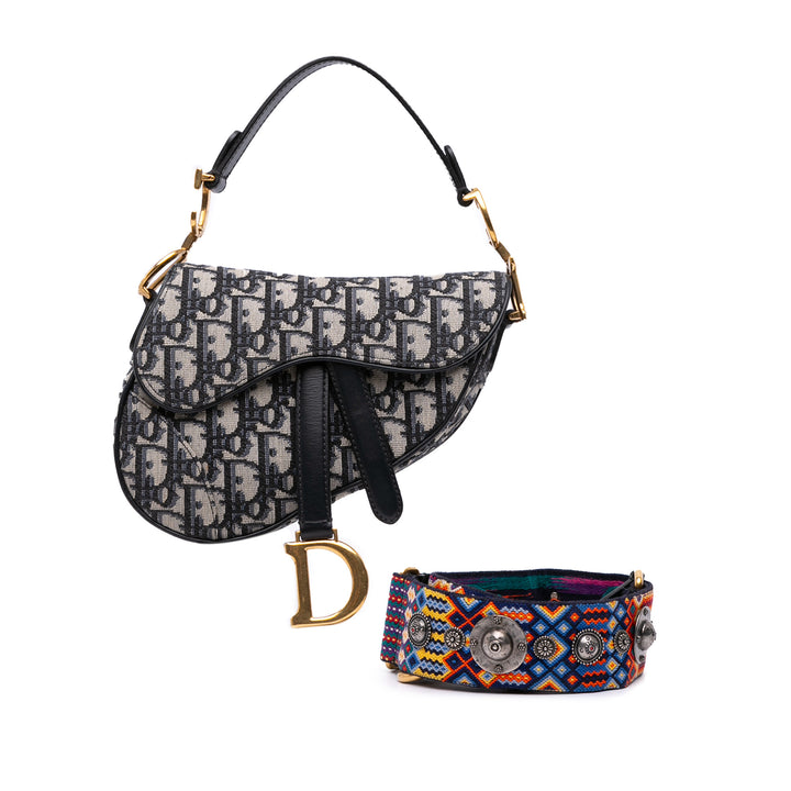 Mini Oblique Canvas Saddle Bag Blue - Gaby Paris