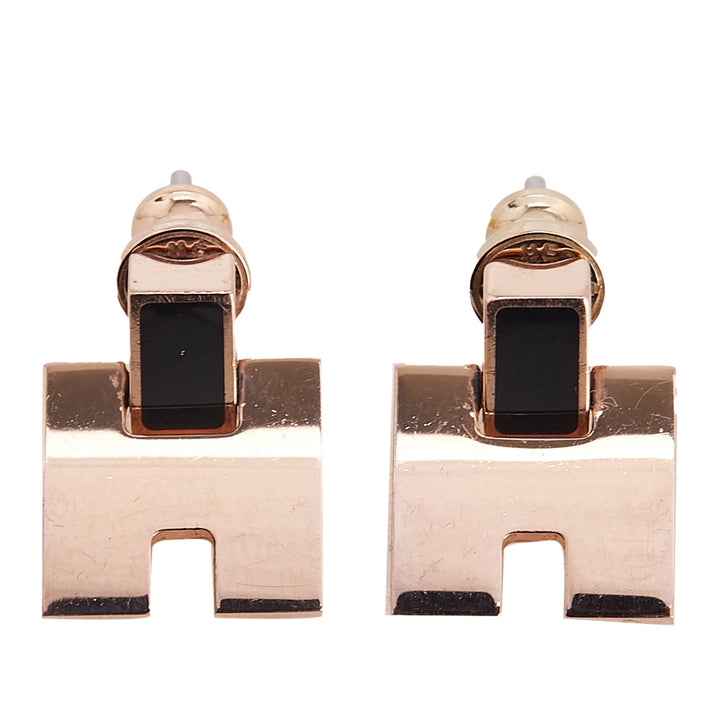 Hermès Rose Doré Plated Enamel Eileen Push Back Boucle d’oreilles Rose