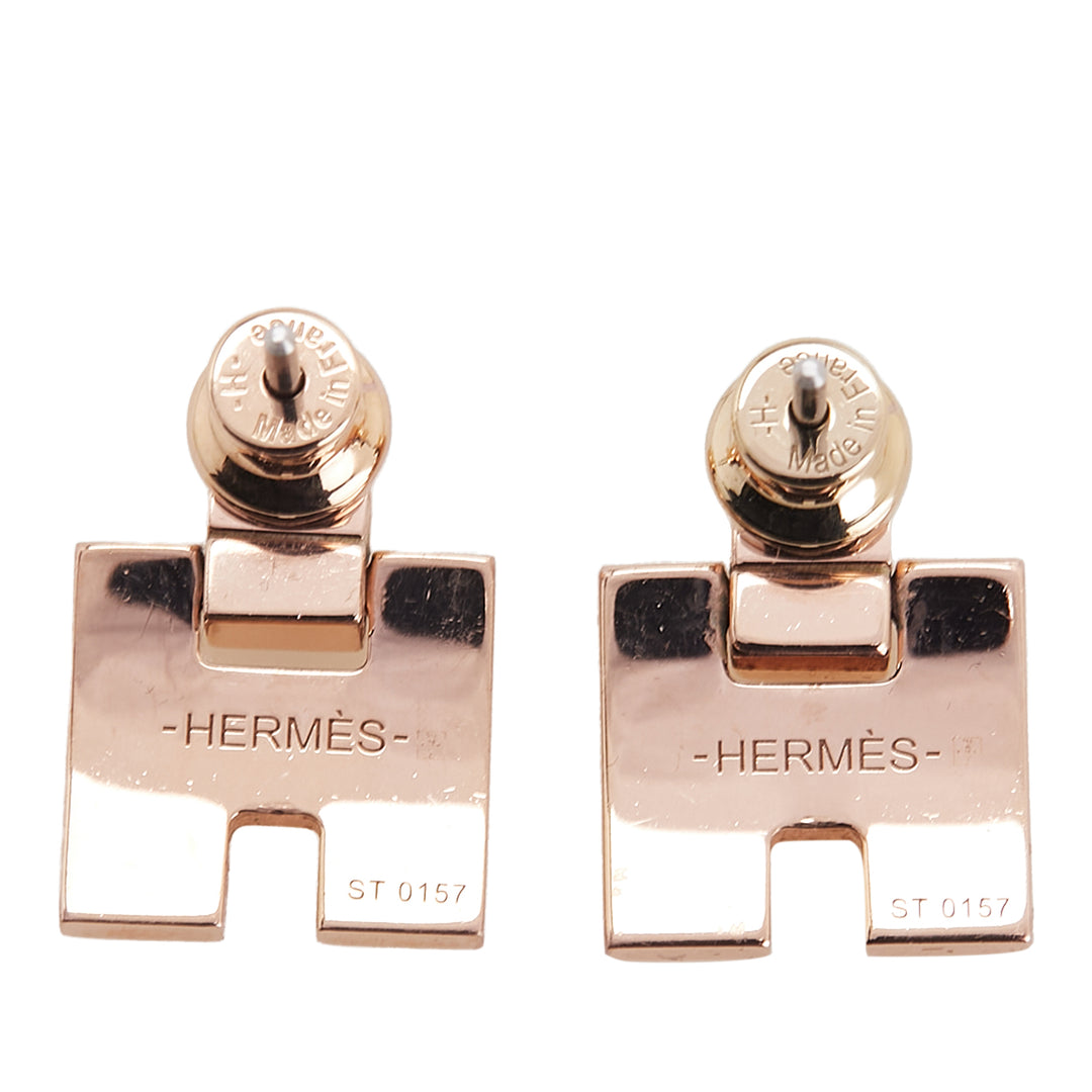 Hermès Rose Doré Plated Enamel Eileen Push Back Boucle d’oreilles Rose