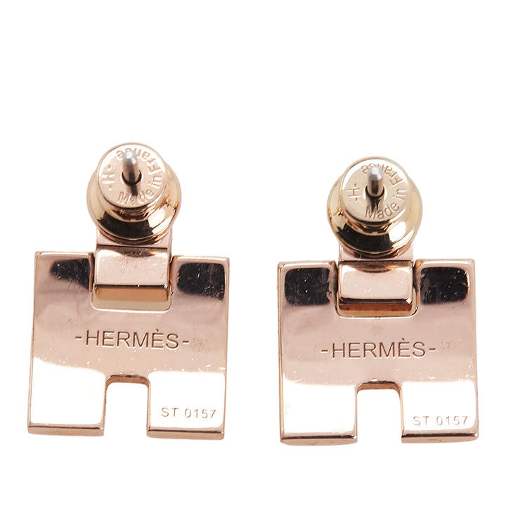 Hermès Rose Doré Plated Enamel Eileen Push Back Boucle d’oreilles Rose