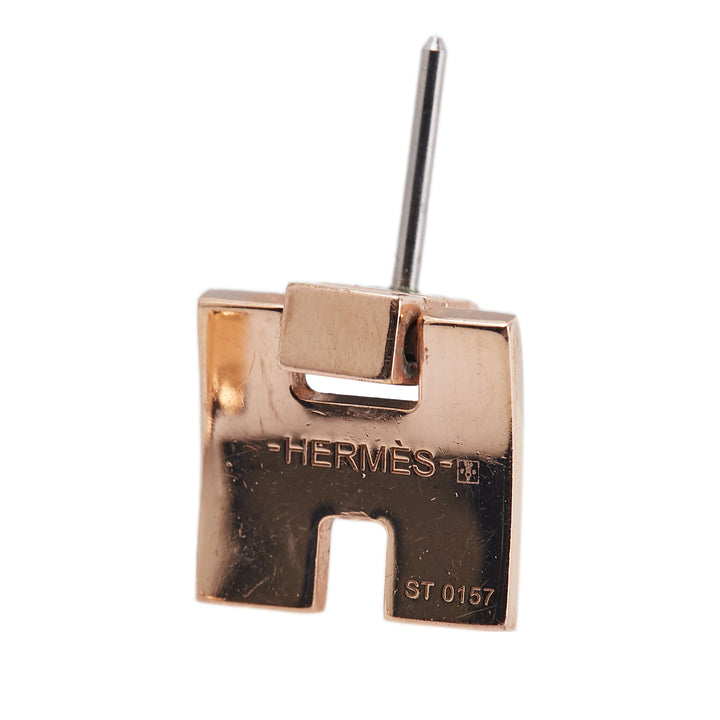 Hermès Rose Doré Plated Enamel Eileen Push Back Boucle d’oreilles Rose