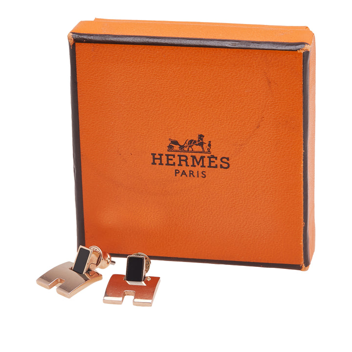 Hermès Rose Doré Plated Enamel Eileen Push Back Boucle d’oreilles Rose