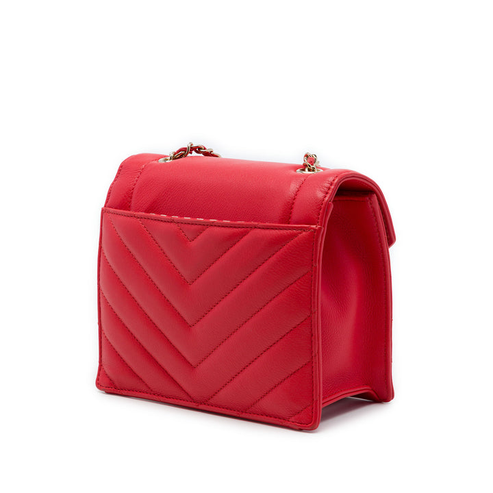 Chanel CC Chevron Enveloppe à rabat Petit Cuir de veau Rouge – vue 2 – GABY PARIS