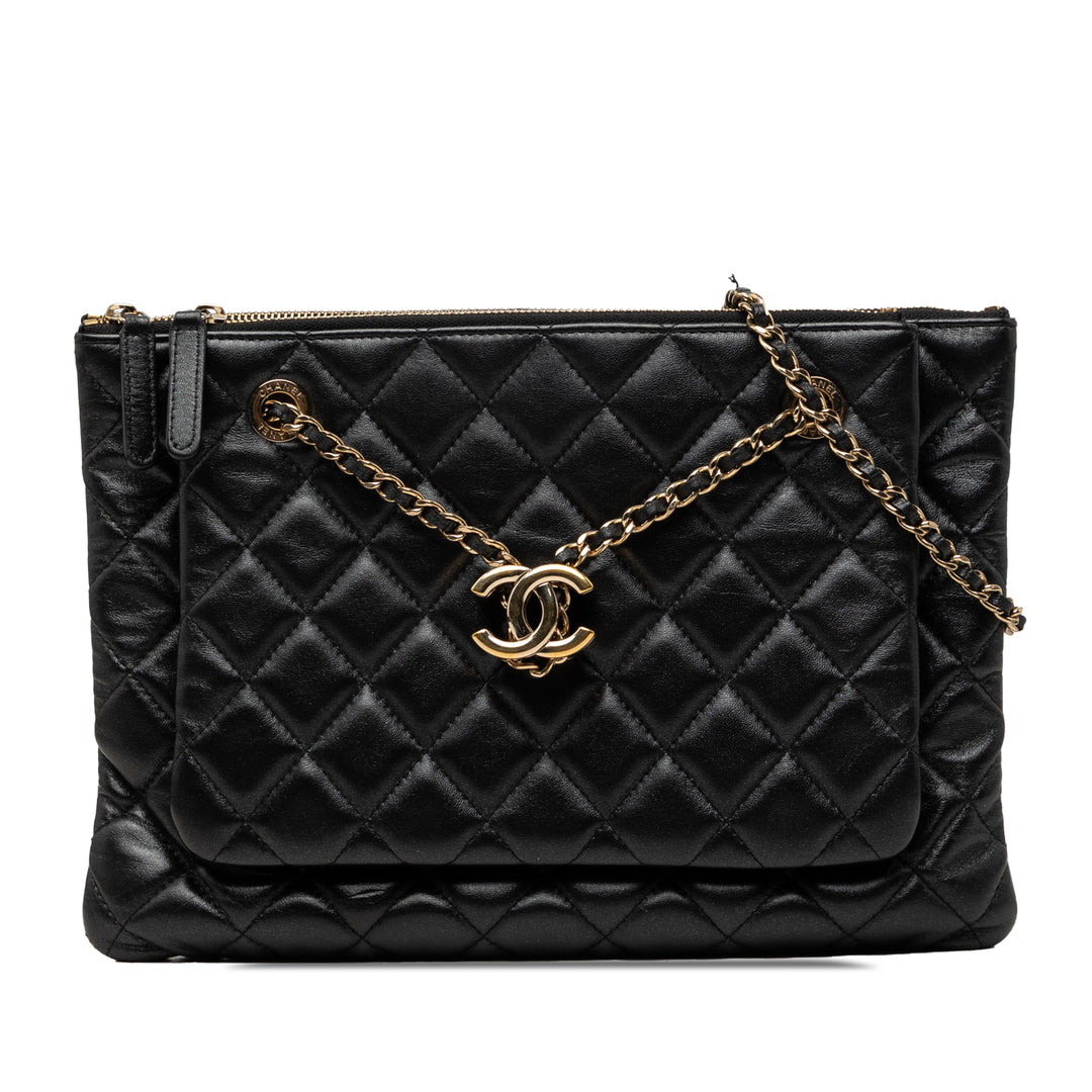 Chanel CC Matelassé Cuir d’agneau Double Zip Sac porté croisé