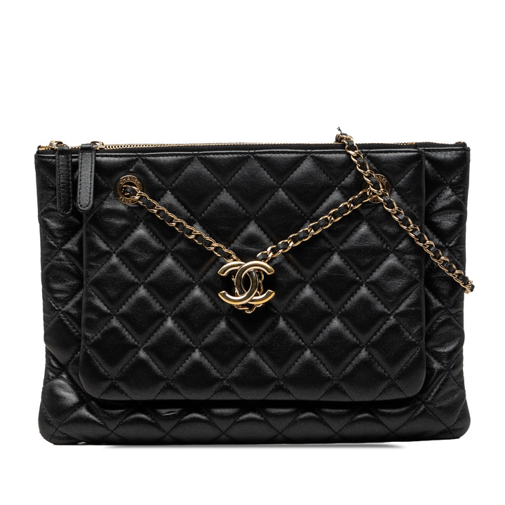 Chanel CC Matelassé Cuir d’agneau Double Zip Sac porté croisé