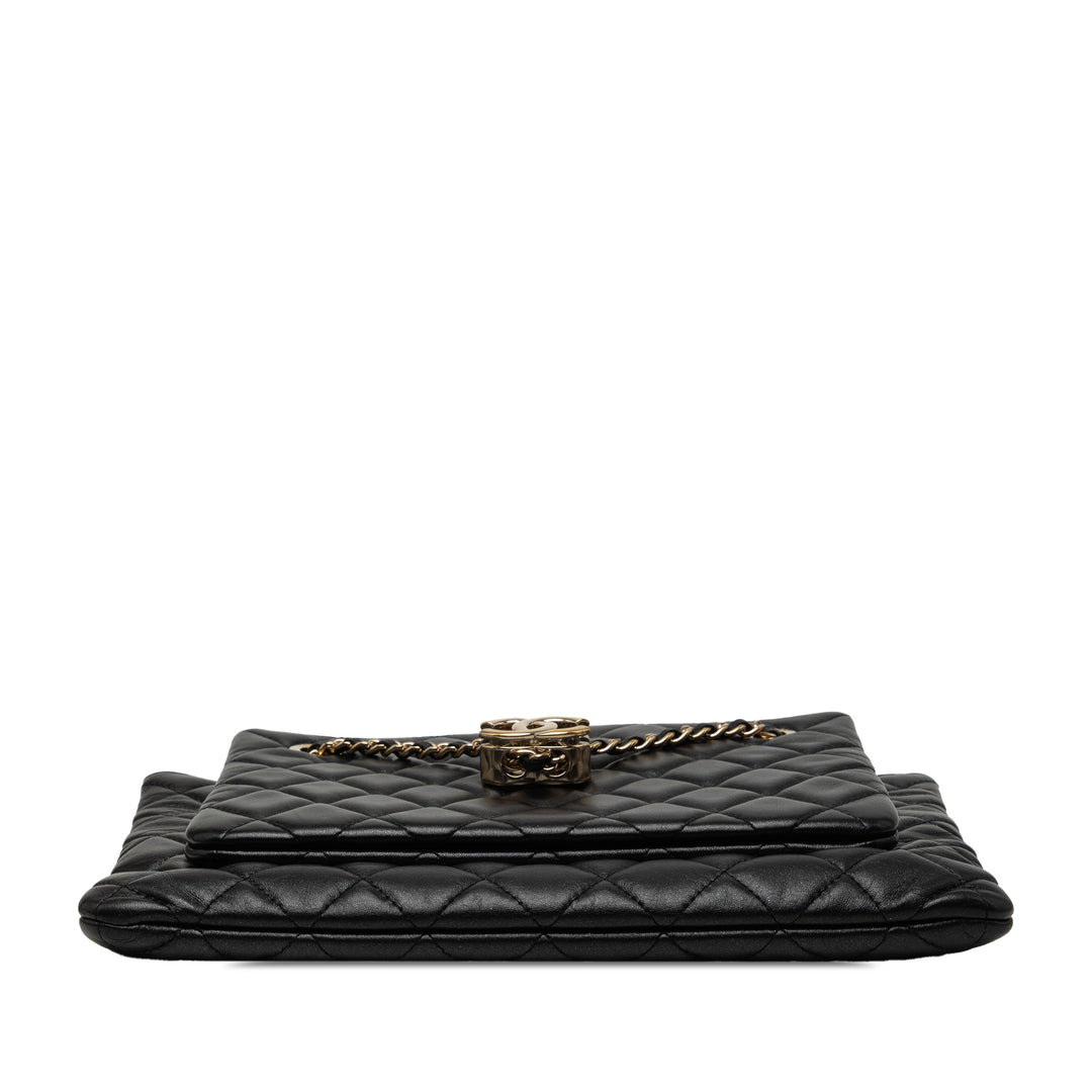 Chanel CC Matelassé Cuir d’agneau Double Zip Sac porté croisé