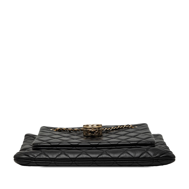 Chanel CC Matelassé Cuir d’agneau Double Zip Sac porté croisé