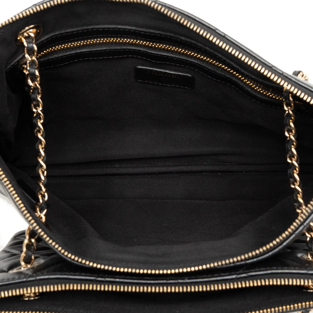 Chanel CC Matelassé Cuir d’agneau Double Zip Sac porté croisé