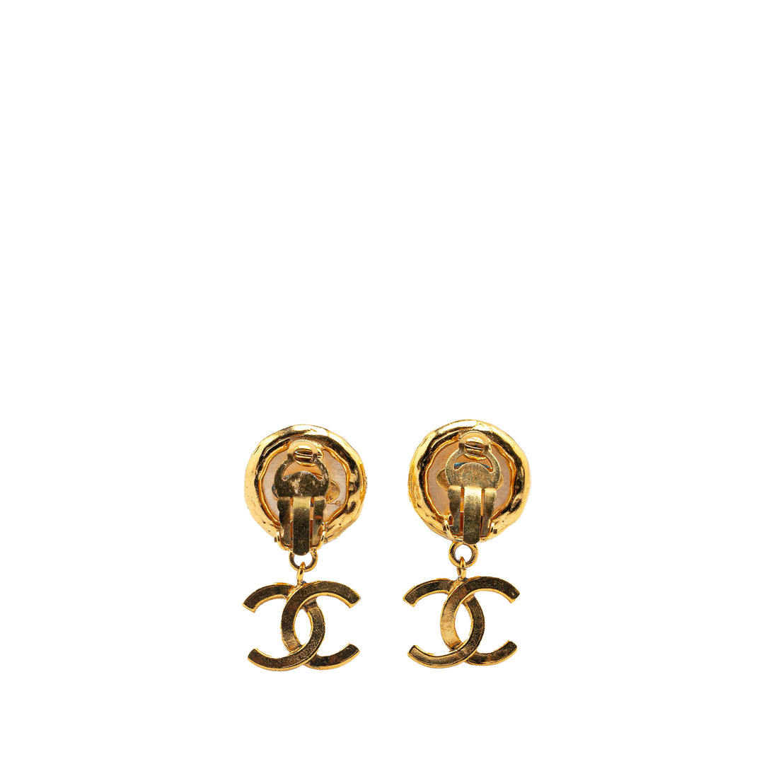 Chanel Gold Plated CC Faux Pearl Clip On Earrings Gold - GABY PARIS