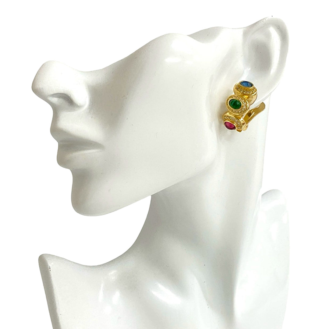 Dior plaqué Gripoix et Rhinestone Cuff Clip On Boucles d’oreilles