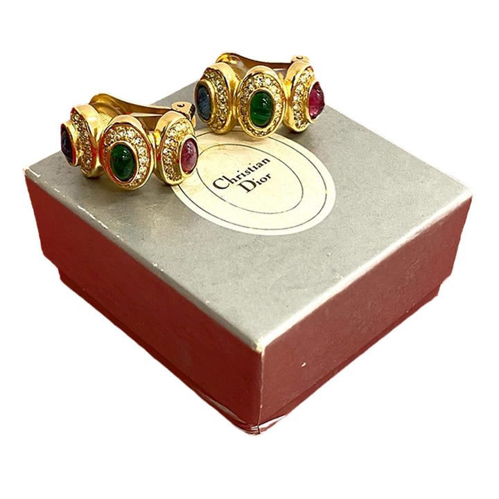 Dior plaqué Gripoix et Rhinestone Cuff Clip On Boucles d’oreilles