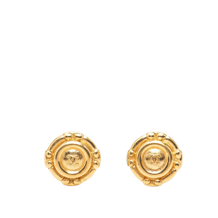 CC plaqué Rond À clip Boucles d'oreilles Doré