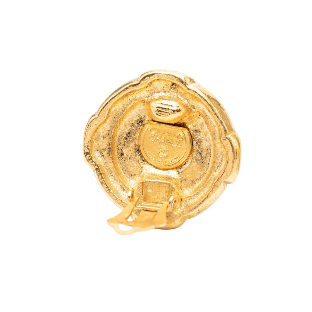 CC plaqué Rond À clip Boucles d'oreilles Doré