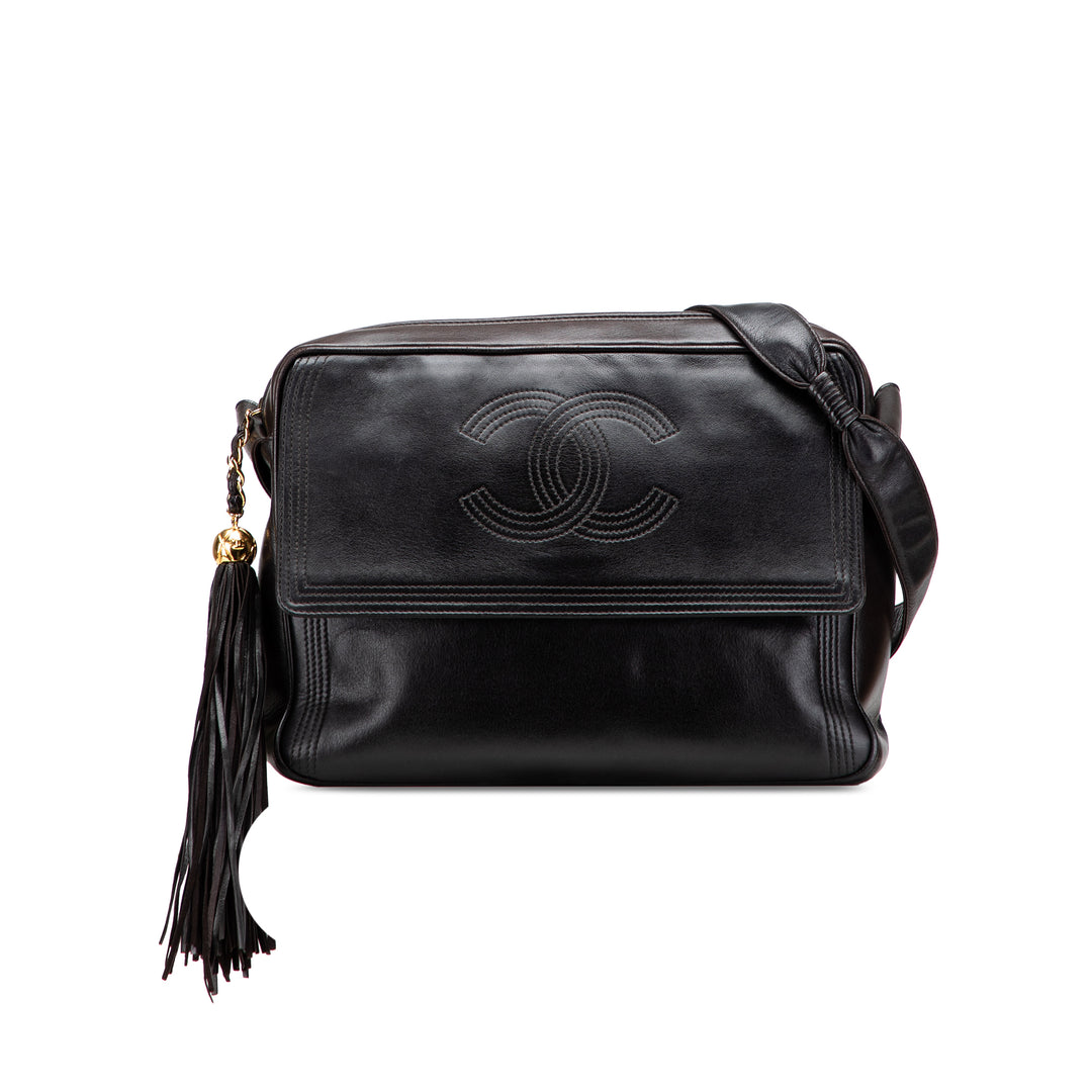 CC Lambskin Flap Tassel Crossbody Black - Gaby Paris