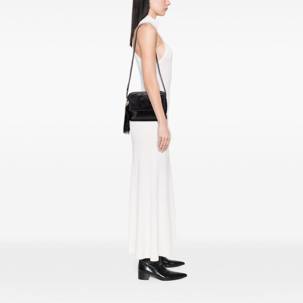 CC Lambskin Flap Tassel Crossbody Black - Gaby Paris