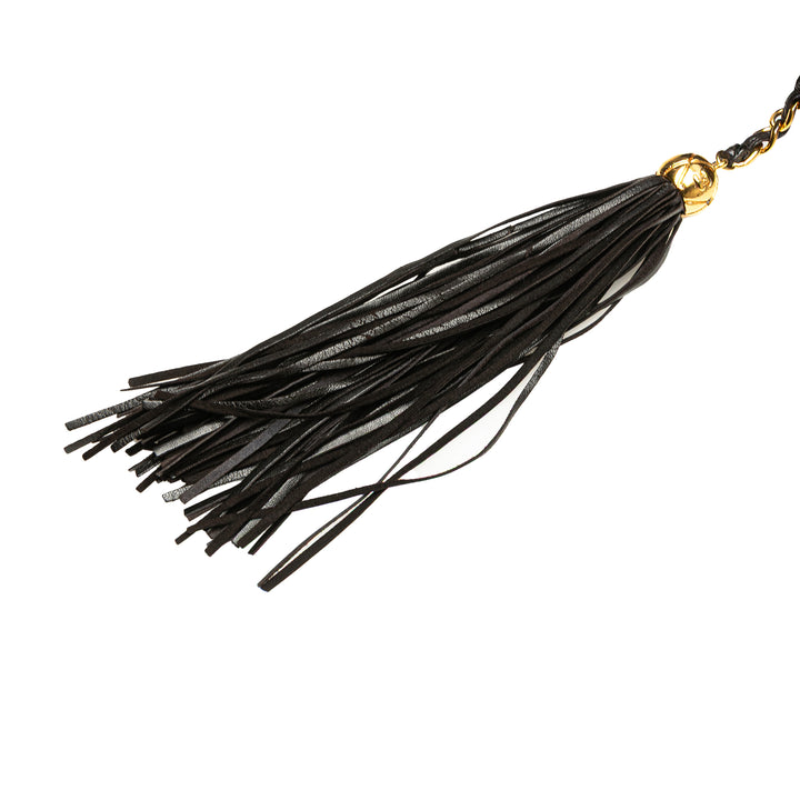 CC Lambskin Flap Tassel Crossbody Black - Gaby Paris