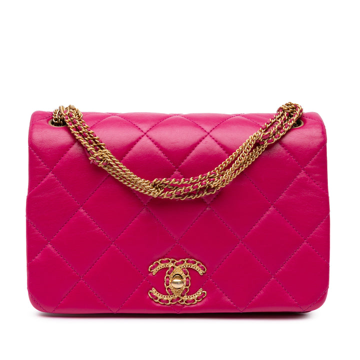 Chanel Small Quilted Cuir d’agneau On And On Chain Flap Rose