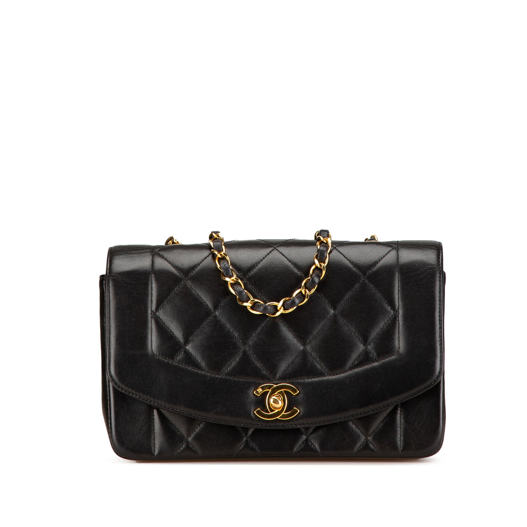 Small Lambskin Diana Flap Black - Gaby Paris