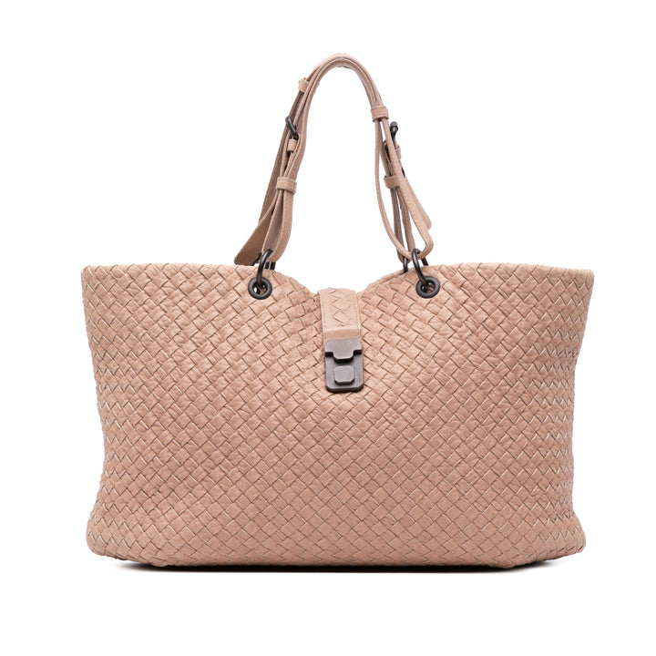 Large Nappa Intrecciato Capri Tote Brown - Gaby Paris