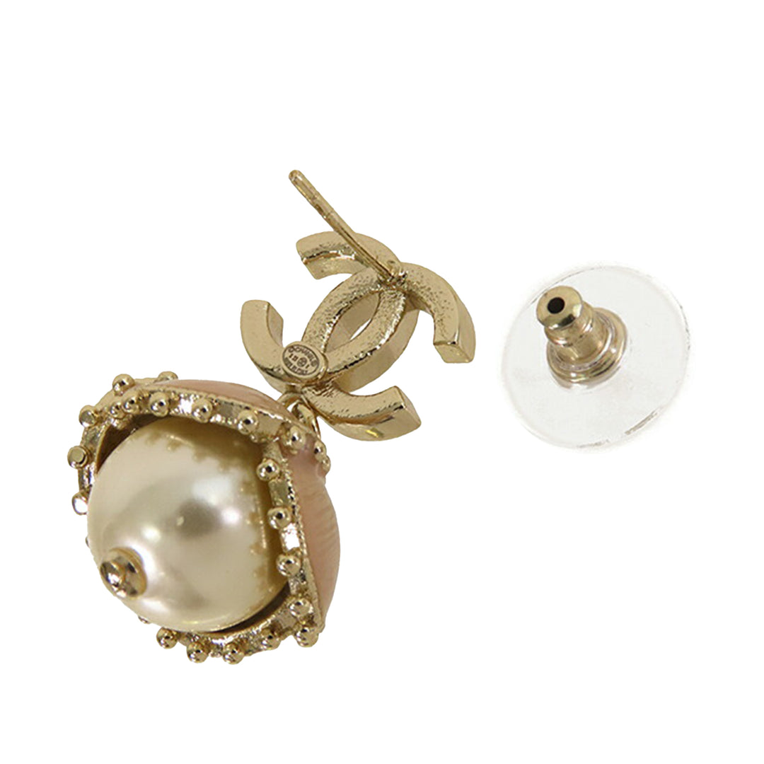 Chanel Gold Plated CC Rhinestone And Pearl Drop Push Back Earrings Gold - GABY PARIS