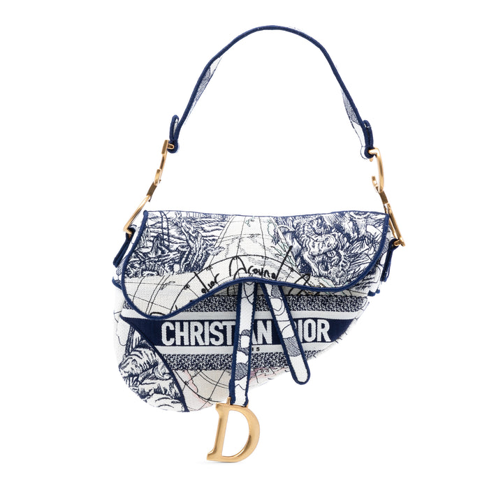 Dior Toile brodé Around the World Saddle Sac