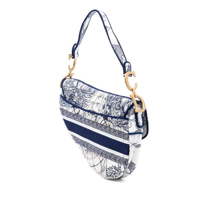 Dior Toile brodé Around the World Saddle Sac