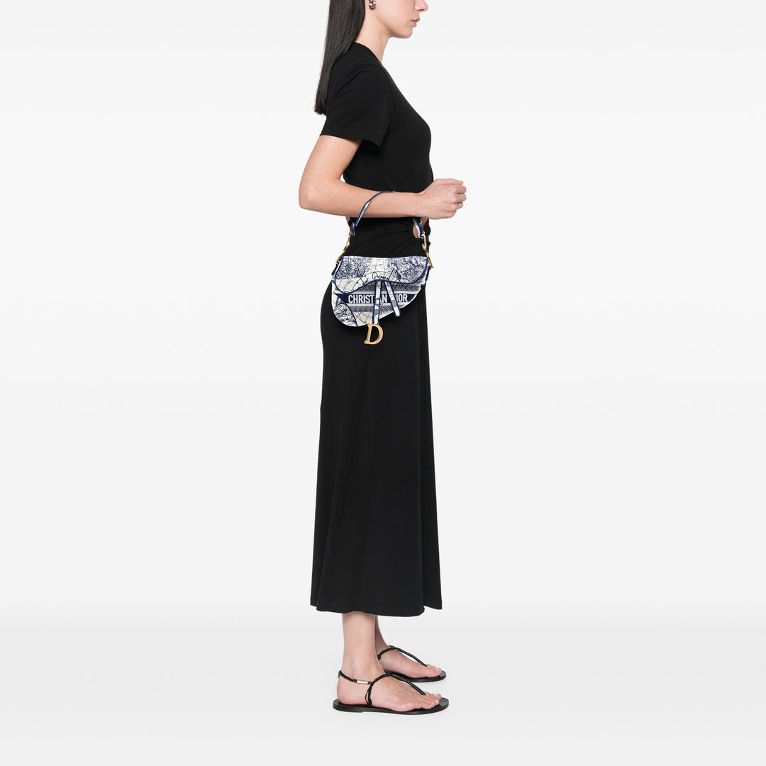Dior Toile brodé Around the World Saddle Sac