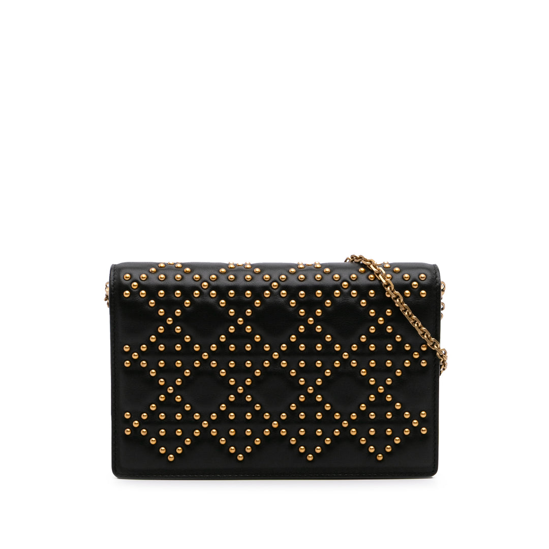 Studded Calfskin Cannage Lady Dior Wallet on Chain Black - Gaby Paris