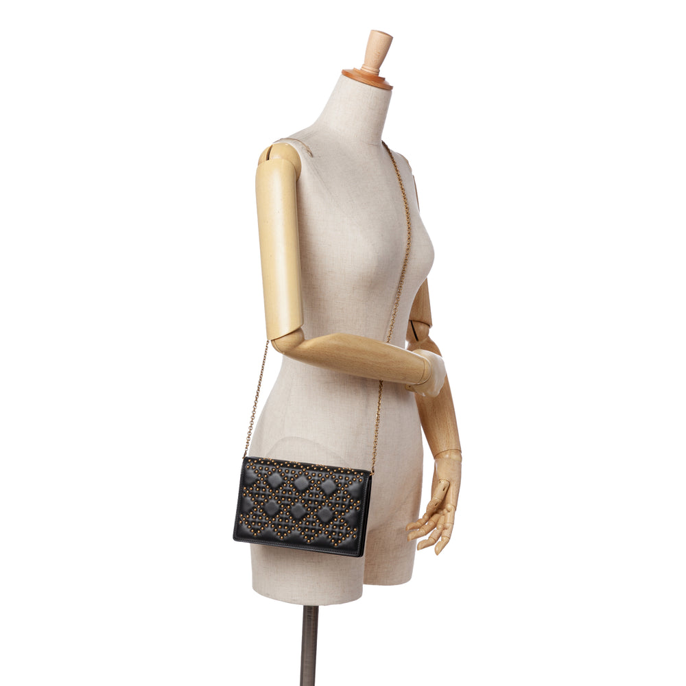 Studded Calfskin Cannage Lady Dior Wallet on Chain Black - Gaby Paris