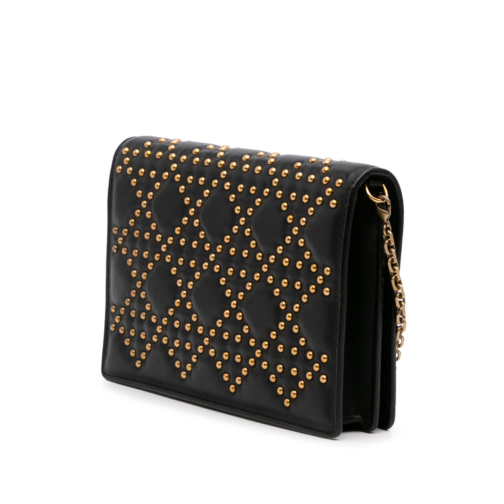 Studded Calfskin Cannage Lady Dior Wallet on Chain Black - Gaby Paris