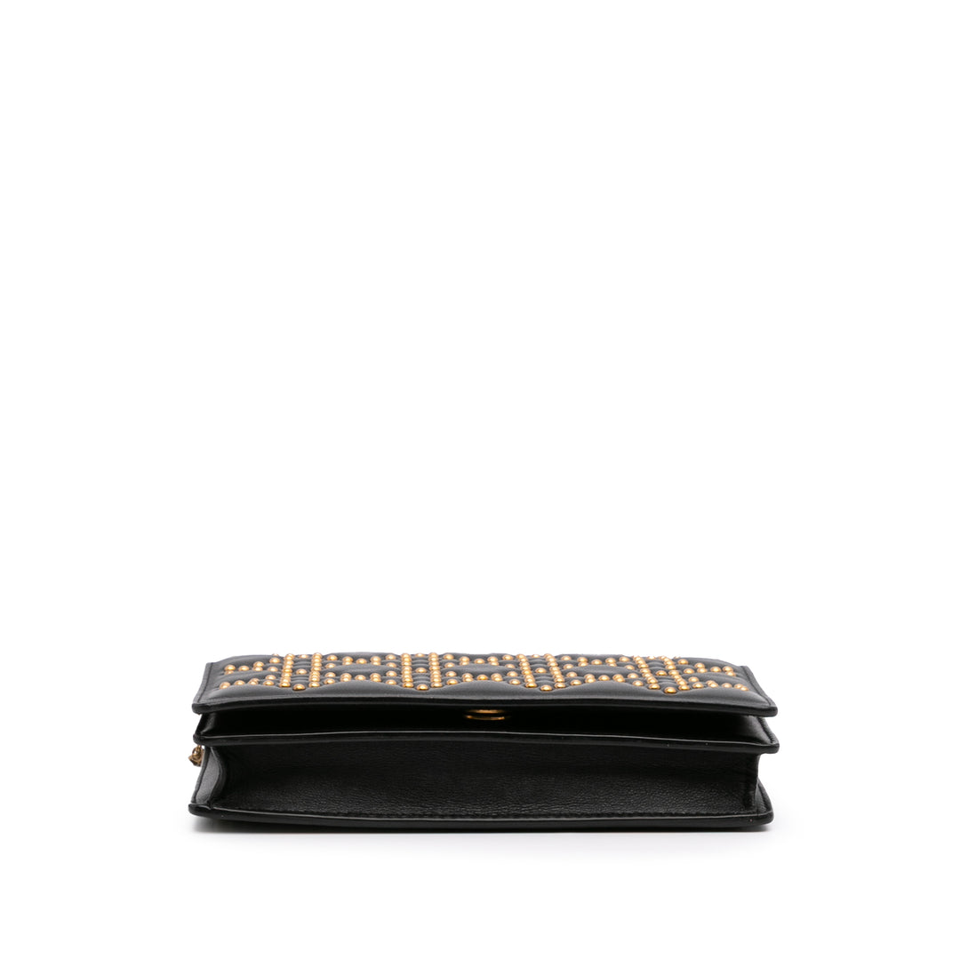 Studded Calfskin Cannage Lady Dior Wallet on Chain Black - Gaby Paris