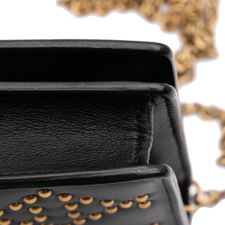 Studded Calfskin Cannage Lady Dior Wallet on Chain Black - Gaby Paris