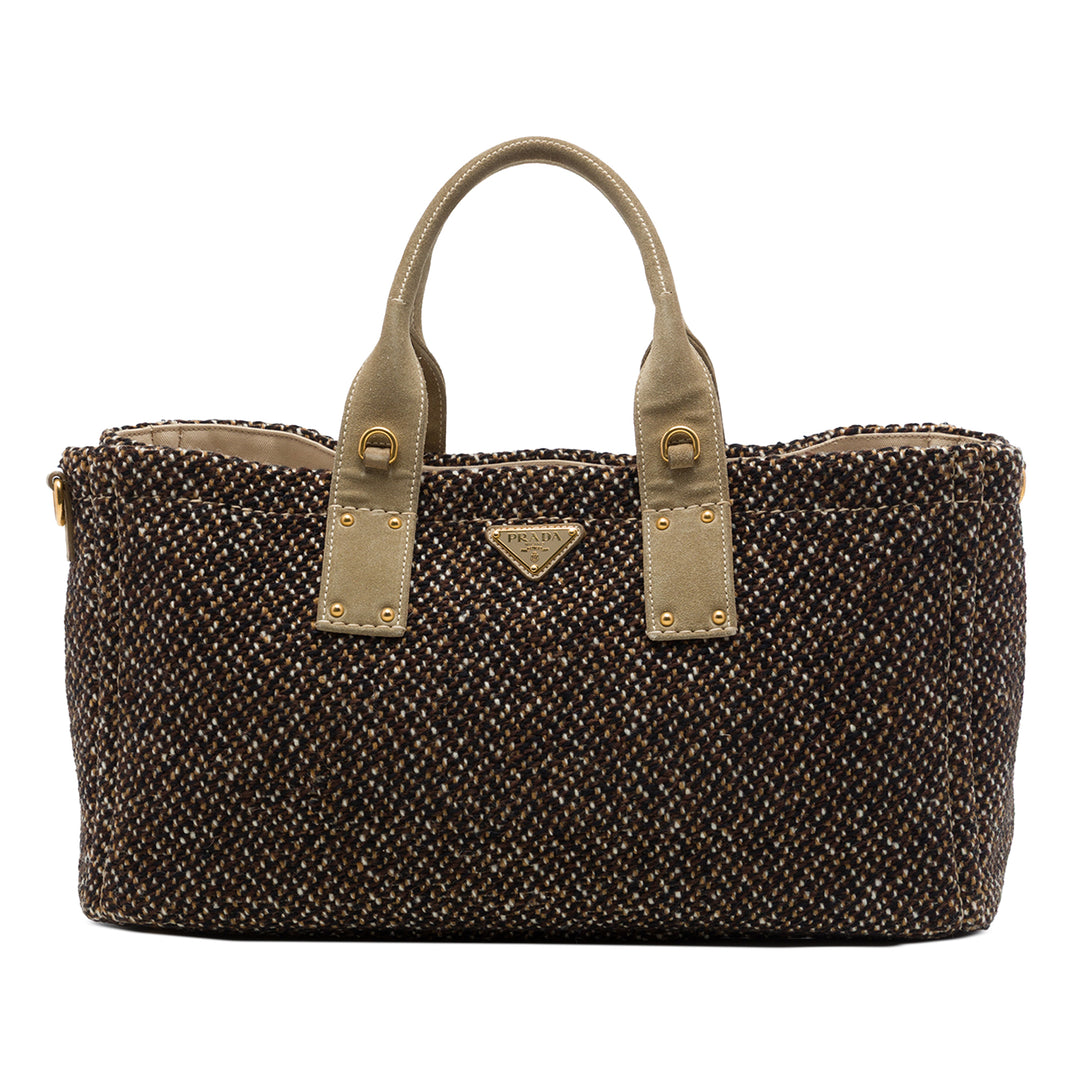 Prada Sac à main Tweed Marron – vue principale – GABY PARIS
