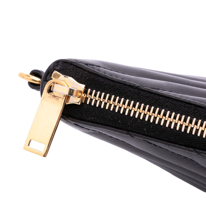 Saint Laurent Chevron Cuir Monogram Zip A5 Wristlet Pochette Noir