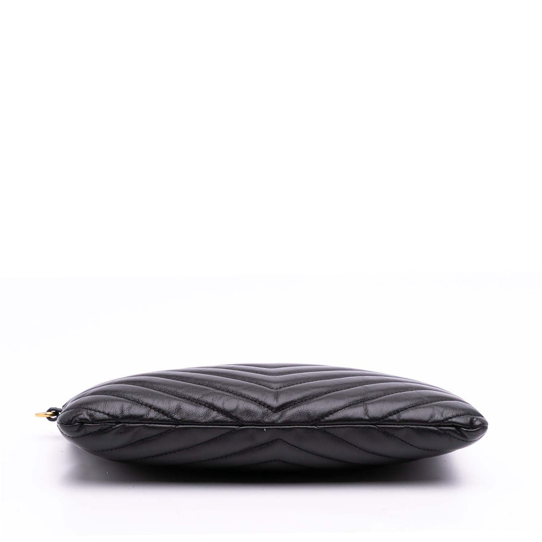 Saint Laurent Chevron Cuir Monogram Zip A5 Wristlet Pochette Noir