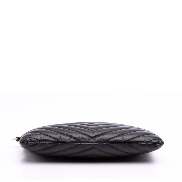 Saint Laurent Chevron Cuir Monogram Zip A5 Wristlet Pochette Noir
