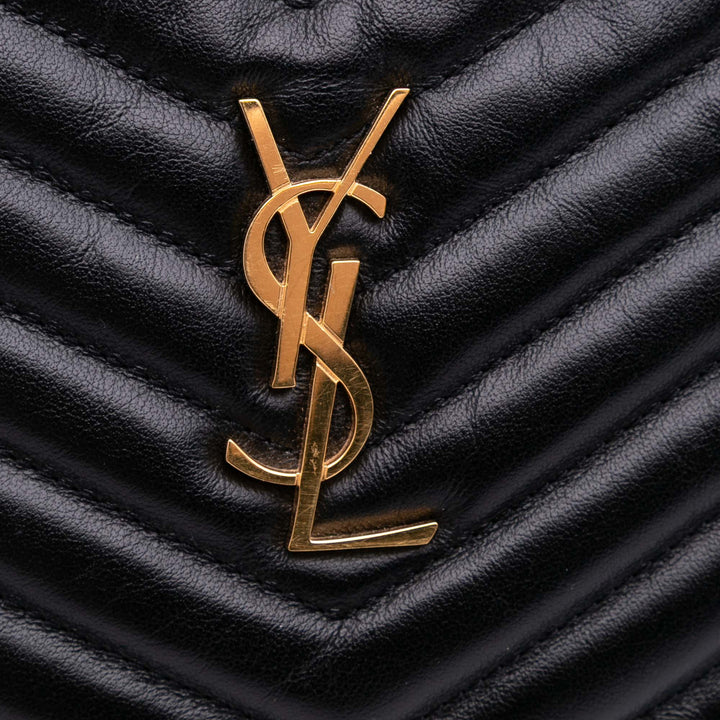 Saint Laurent Chevron Cuir Monogram Zip A5 Wristlet Pochette Noir