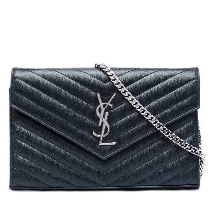 Saint Laurent Grain De Poudre Chevron Cassandre Envelope Chain Portefeuille