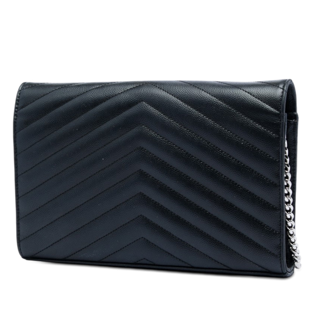 Saint Laurent Grain De Poudre Chevron Cassandre Envelope Chain Portefeuille
