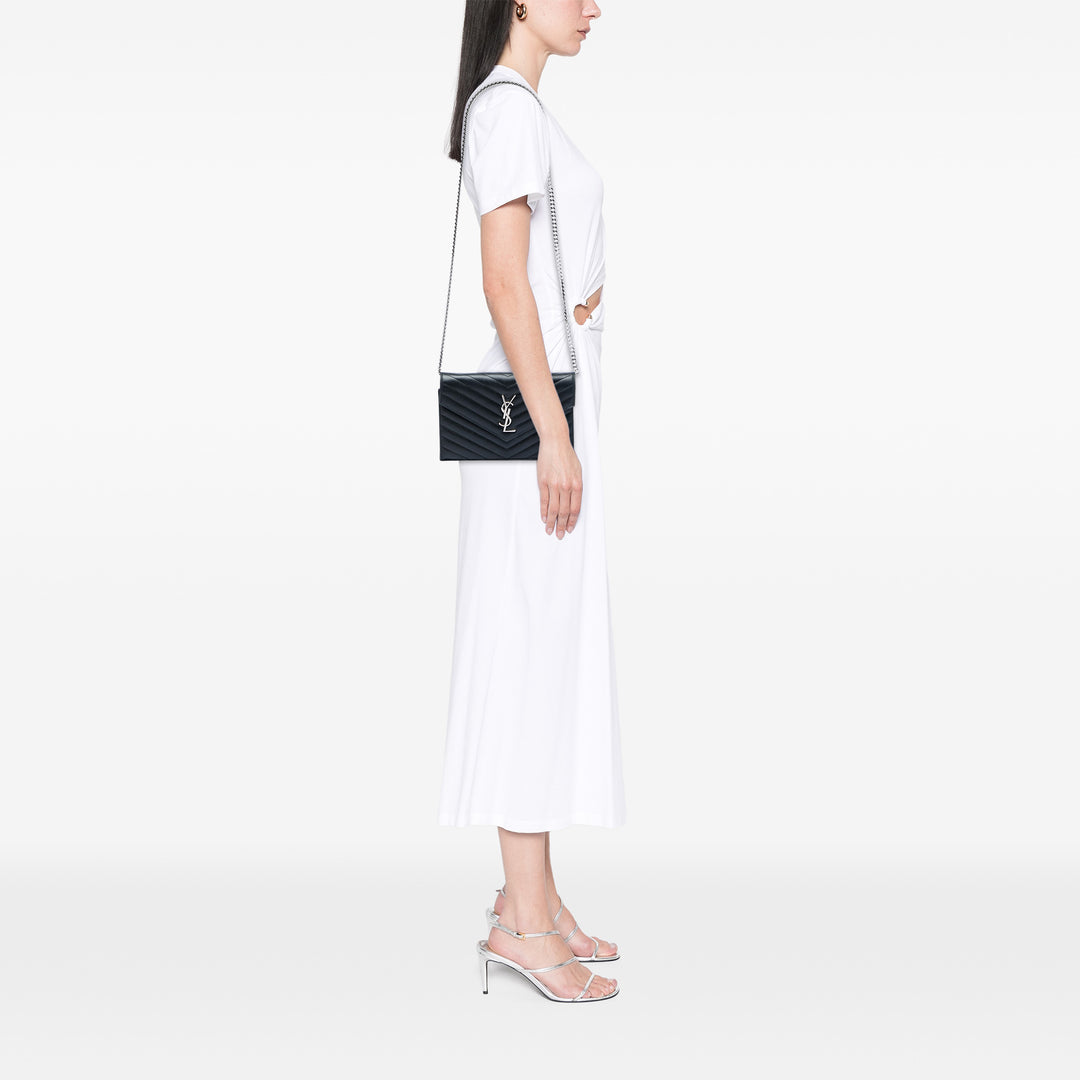 Saint Laurent Grain De Poudre Chevron Cassandre Envelope Chain Portefeuille