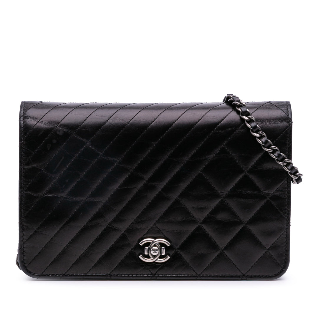 Lambskin Coco Boy Wallet On Chain Black - Gaby Paris